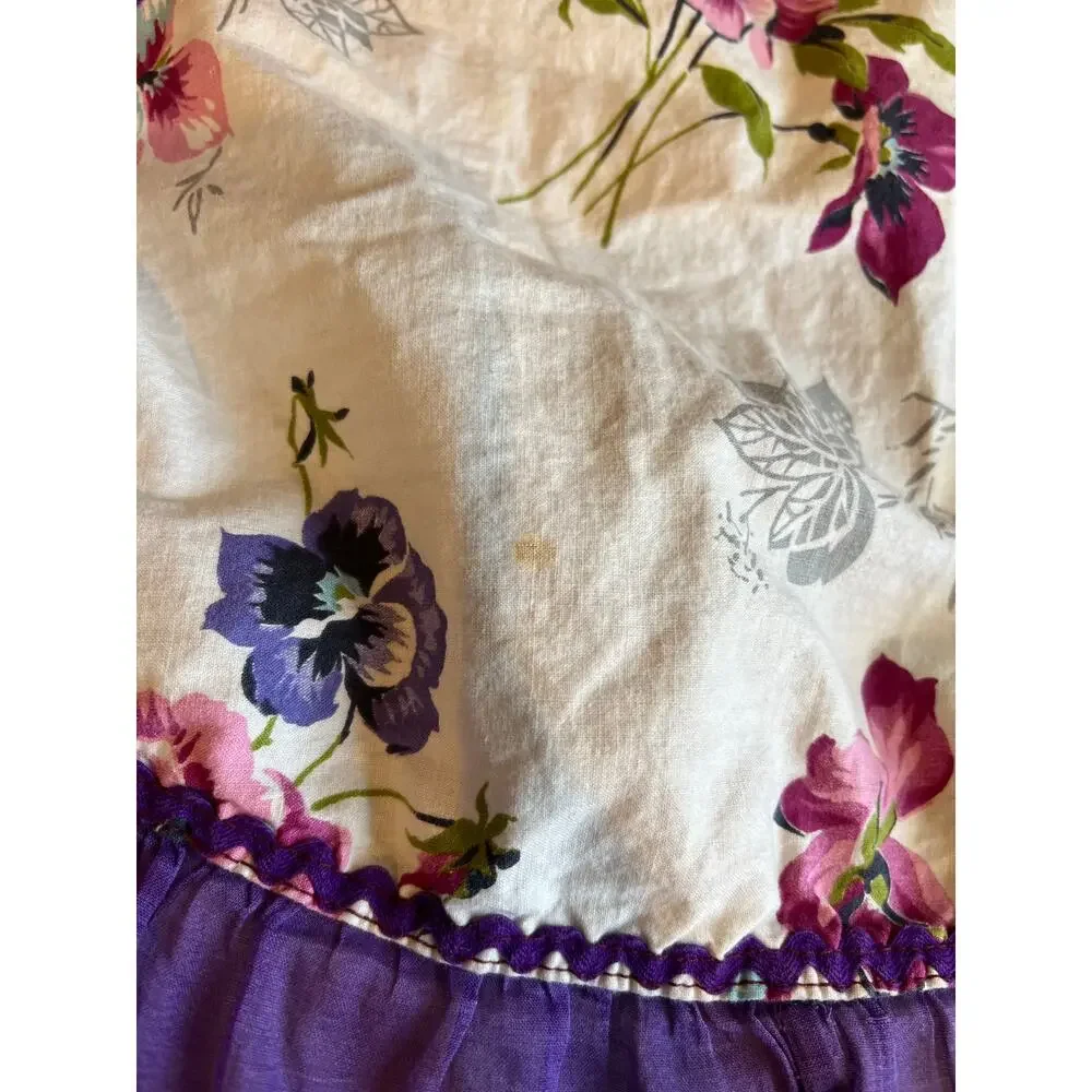 Vintage Pansy Print ruffle half apron ric rac trim